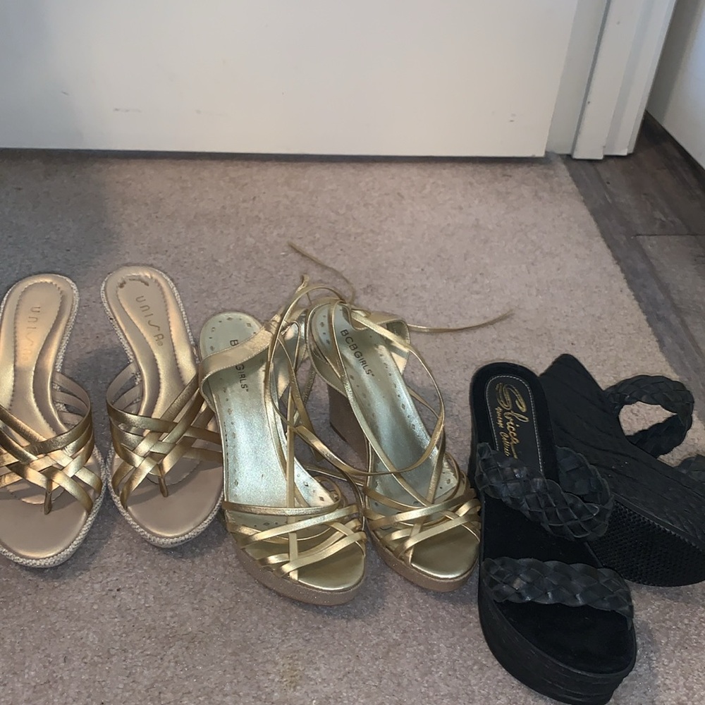 Lot of 3 fabulous wedge heels - 2 gold - 1 black - Picture 15 of 15